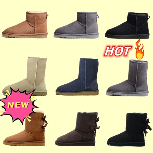 

new boots classic women snow boots low bow black grey pink navy blue ankle short winter booties size 36-41 designer
