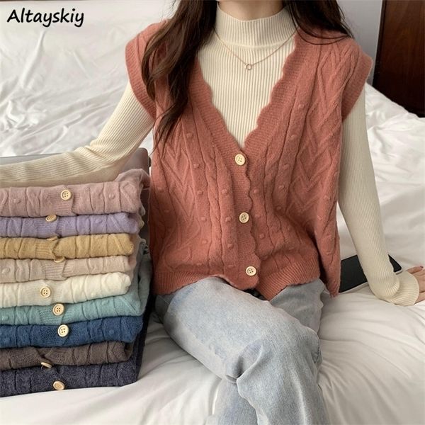

women's vests sweater women wave sweet v-neck gentle females all-match korean style streetwear fashion outwear kawaii solid sweaters 22, Black;white