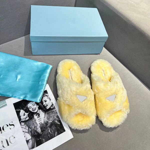 

classic designer furry slippers women slippers luxury winter soft fur warm fluffy cross black white initials fleece belt box fashion outdoor
