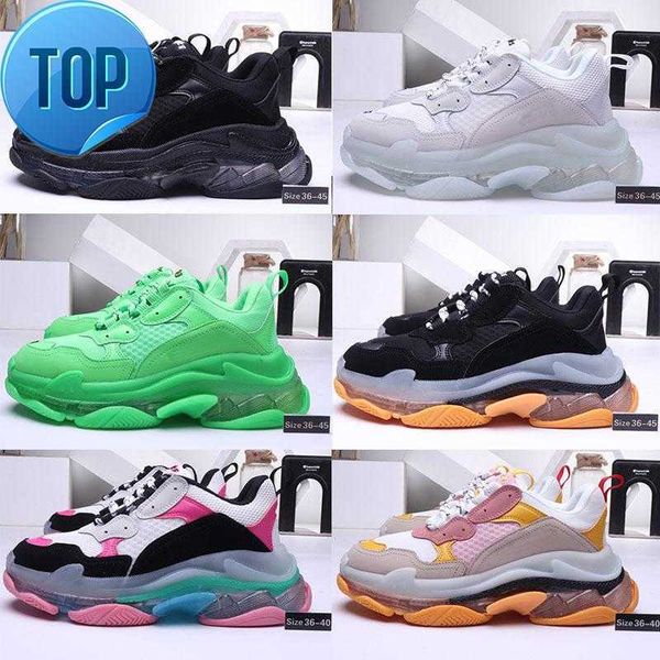 

fashion men women casual shoes neon green triple -s 17fw sport sneakers tripler black pink crystal clear sole bottom paris platform shoes