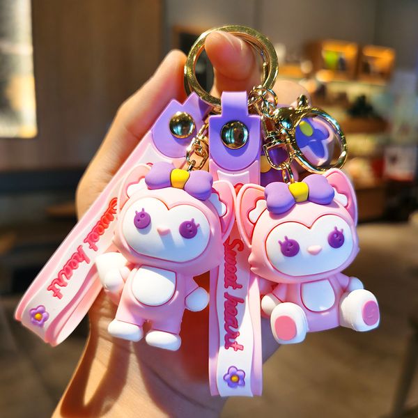 

cute accessories cartoon pvc soft rubber kids girls animal pink fox bag car keychain, Silver