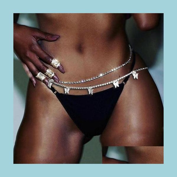 

belly chains body jewelry rhinestone tennis waist chain for women beach charm bikini butterfly heart belly chains belt drop deli dhe5d, Silver