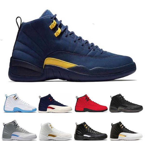 

12 12s mens basketball shoes winterized gym red college navy cny bulls university blue men sport sneakers, Black