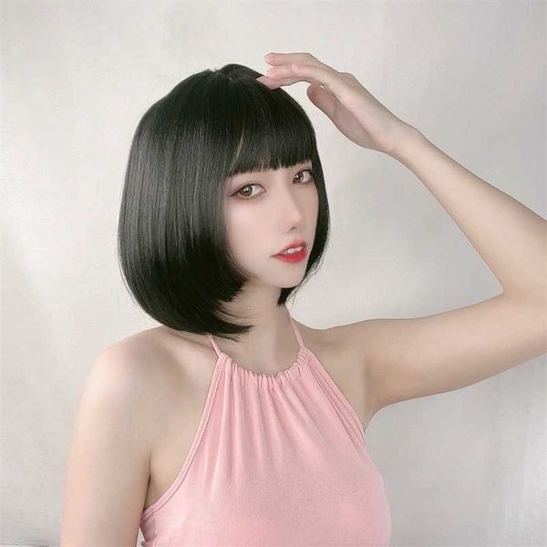 

hair lace wigs wig female ji style bangs bobo head princ cherolita short straight hair lovely round face chemical fiber headgear, Black