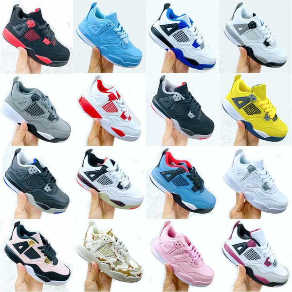 

kids bred 4s 4 ps outdoor shoes pink lava fire red royalty pure money what the sneakers sail university blue infants fashion trainers, Black