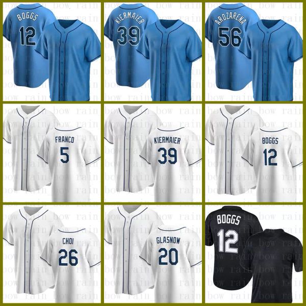 

college wear rays baseball jersey 39 kevin kiermaier wander franco wade boggs randy arozarena tyler glasnow corey kluber ji-man choi manuel, Black