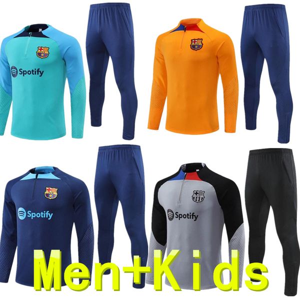 

ansu fati men kids tracksuit camisetas de football 2022 2023 barca set griezmann f. de jong lewandowski training suit jacket chandal futbol, Black