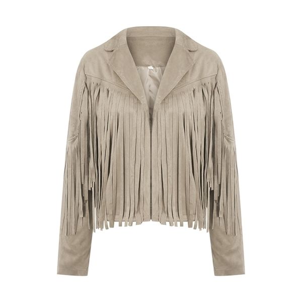 

women's jackets imcute womens vintage lapel long sleeve fringe cropped hippie motor biker cardigan outwears faux suede tassel jacket 22, Black;brown
