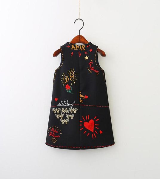 

retail 2019 spring summer new girl dress love heart letters fashion sundress sleeveless black white children clothing7211581, Red;yellow