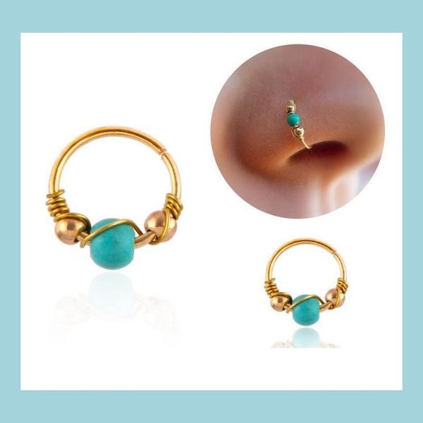 

nose rings studs bohemia turquoises beads nose piercing cartilage surgical steel septum clickers love ring body jewelry drop delive dhgex, Silver