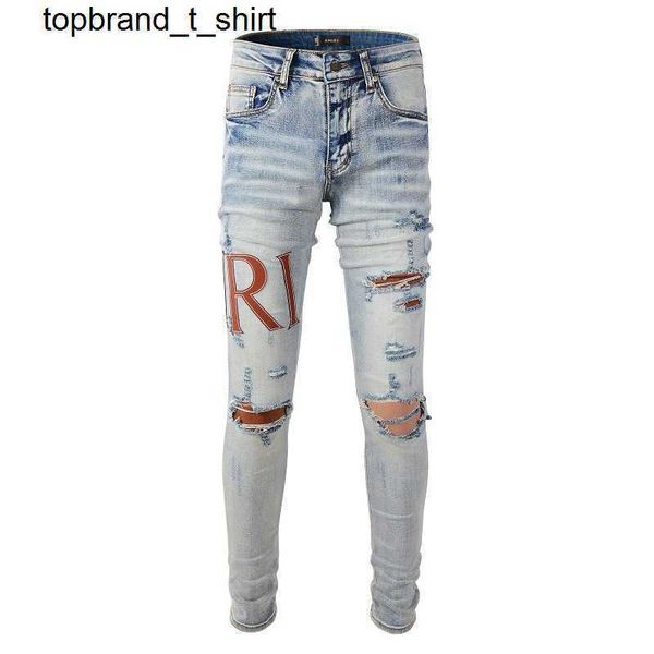 

men's jeans new designer amirs casual worn washed splash color painting slim fashion streetwear jeans pants men's, Blue