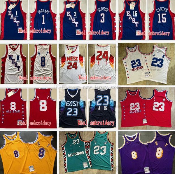 

authentic stitched mitchell and ness 1996 basketball jerseys 2003 2004 2009 all tracy star 1 mcgrady vince 15 carter retro hardwoods allen 3, Black;red