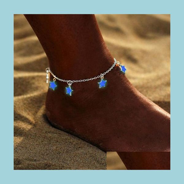 

anklets luminous pentagram star anklet heart charm bracelet anklets sandal beach leg chain for women girls summer jewelry drop d dhisu, Red;blue
