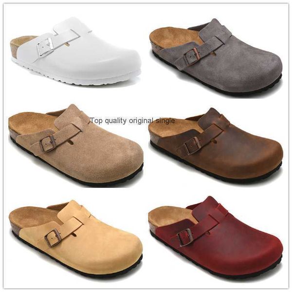 

new boston clog slippers women men slides designer slide summer cork flat slippers fashion leather slipper beach sandals clogs arizona, Black