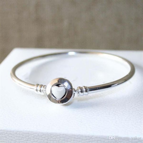 

classic white enamel bangle bracelet original box for pandora 925 sterling silver women wedding bracelets set324z, Black
