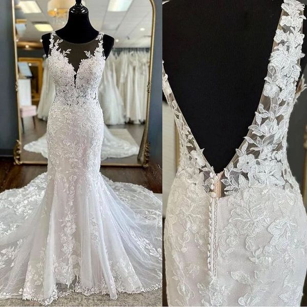 

real image ivory lace mermaid wedding dresses backless custom made bridal gowns, White