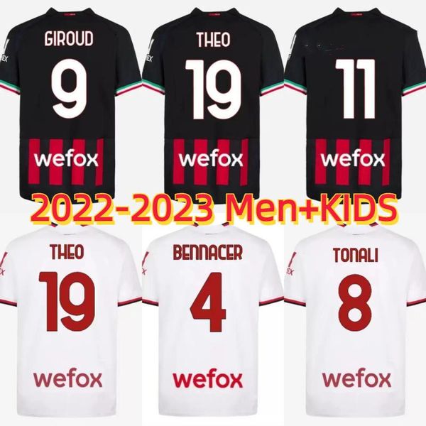 

22 23 milans bennacer soccer jerseys origi theo 2022 2023 calabria tonali tomorigiroud dest de ketelaere brahim r.leao man football shirt ki, Black