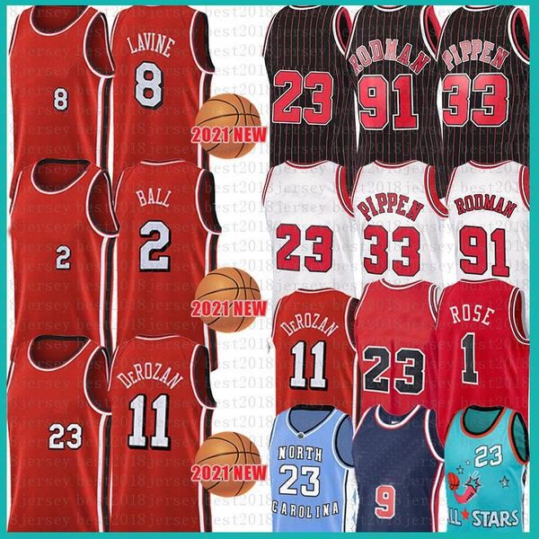 

basketball 23 lonzo ball demar derozan basketball jersey 2 11 zach lavine derrick rose mens shirts scottie pippen dennis rodman vintage jers, Black;red