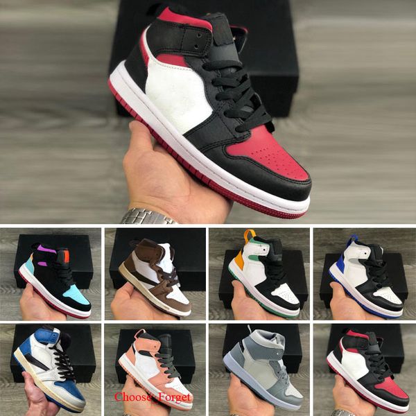 

shoes sneakers boys girls banned 1s athletic outdoor game royal obsidian chicago red bred melody tie-dye size 23-37, Black