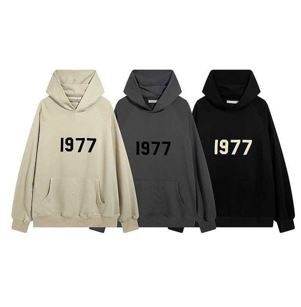 

men's hoody fashion fog designer esenti double thread season 8 1977 digital flocking printing terry hooded sweater coat men and women s, Black