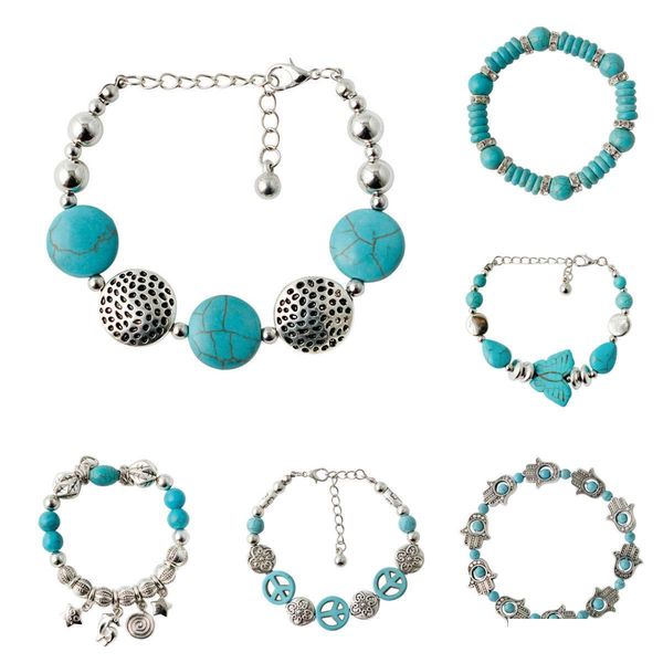 

charm bracelets charm bracelets sweet bohemia stylish shiny hand shape turquoise beads charming bracelet handmade accessories bead d dhmsa, Golden;silver