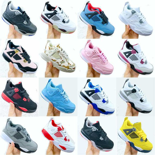 

bred 4s 4 ps kids basketball shoes infants university blue pink lava fire red royalty pure money what the sail sneakers trainers, Black