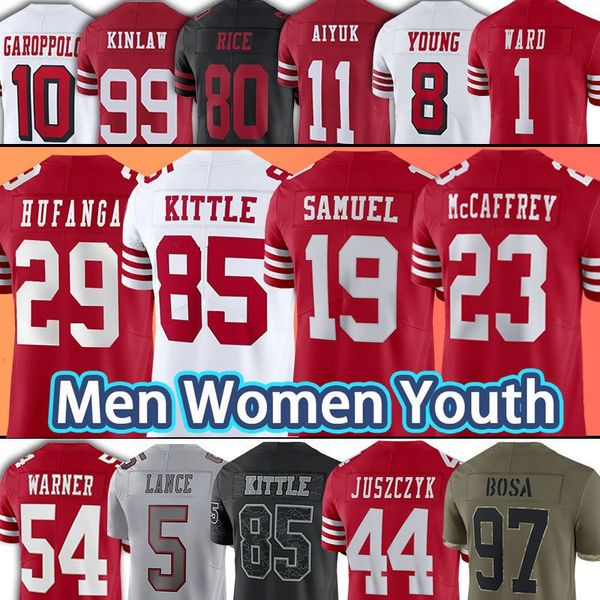 

san francisc george kittle football jerseys christian mccaffrey talanoa hufanga nick bosa deebo samuel kyle juszczyk fred warner brandon aiy, Black;red