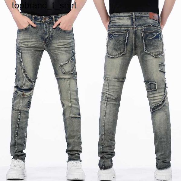 

men's jeans designer amirs washing water blue patch patching skinny slim elastic legged streetwear jeans pants