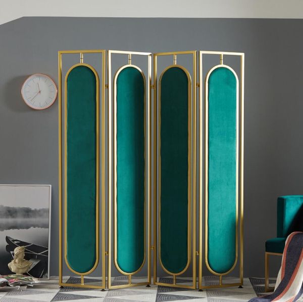 

gold folding mobile screens beauty salon nail salon push-pull partition clothing store fabric decoration foldings screen