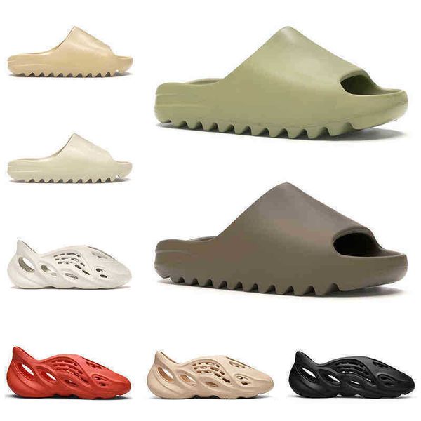 

kanyes slides yeesys slipper fashion men 2022 women slippers foam runners ararat bone desert sand earth brown resin mens slide outdoor beach, Black