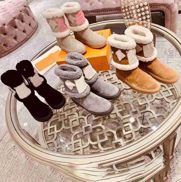 

designer women's ski boots snow short boots winter fashion luxury fur 3d carving warm long plush outdoor casual shoe lace box size 35-4, Black
