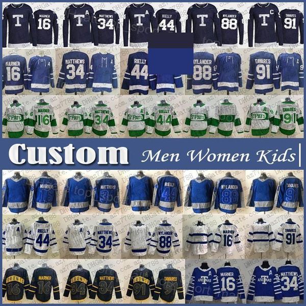 

custom custom custom 91 john tavares custom men women kids hockey jersey 34 auston matthews 16 mitchell marner 88 william nylander 8 jake mu, Black;red
