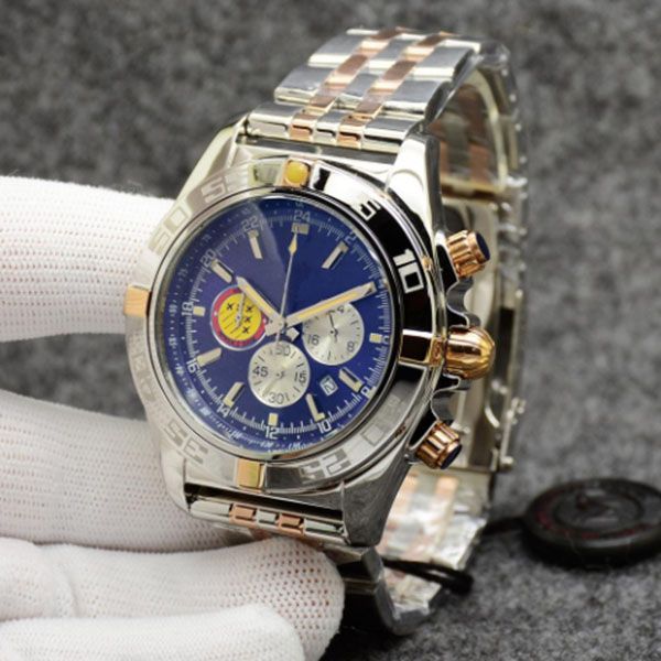 

luxury quartz watch men's chronograph patrouille air stainless steel navitimer two tone blue dial 50th anniversary wristwatches christm, Slivery;brown