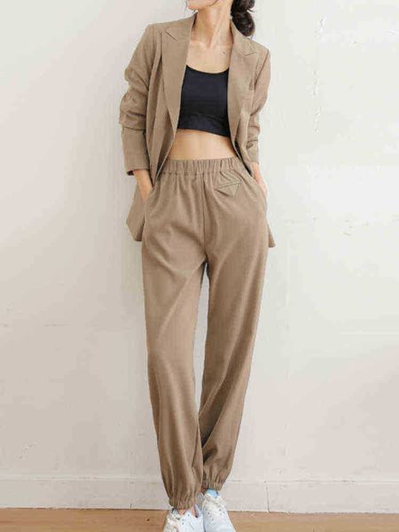 

women summer casual blazer pantsuit long sleeve jacket pencil pants two piece set female fashion korean company pants suit j220813, White;black