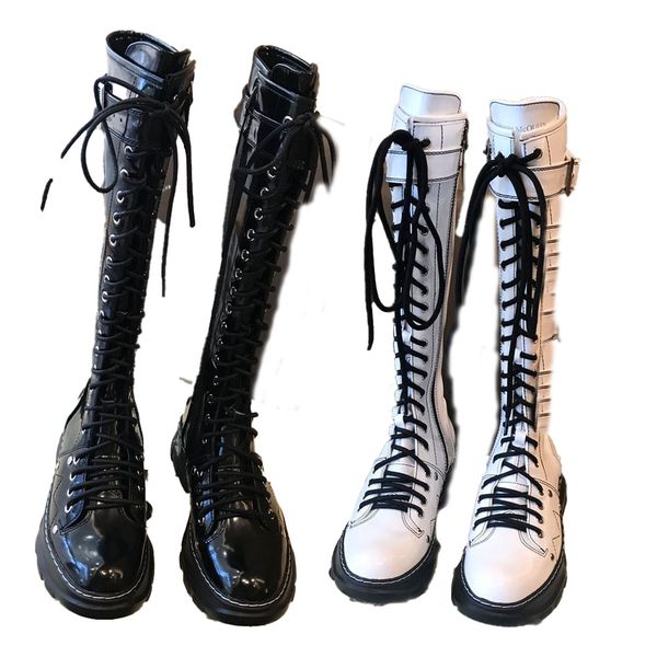 

luxury brand 2022 new fashion female designer charm thick bottom british style slim knight martin boots knee length boots, Black