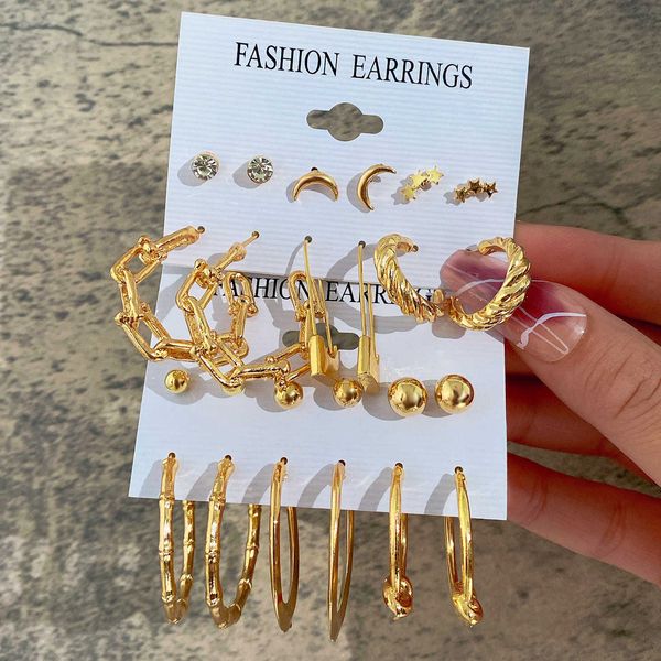 

metal charm circle chain earring set of 6 creative personality love pin butterfly earrings, Golden