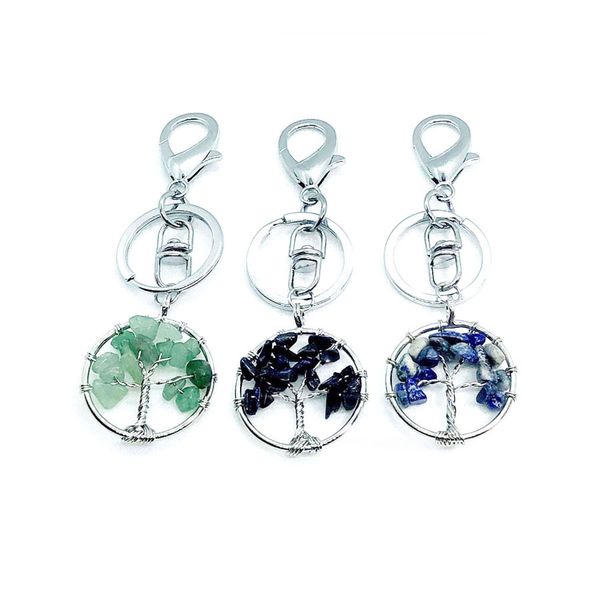 

wojiaer natural stone key chain green aventurine tree of life reiki pendant crystal for bag car ladies jewelry dbw911, Slivery;golden
