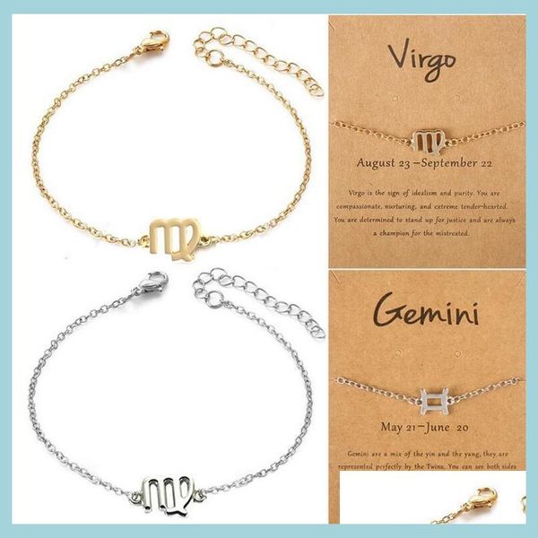 

charm bracelets 12 constellations charm bracelets with card zodiac horoscope pattern chain bracelet fashion jewelry gifts for women dhkr4, Golden;silver