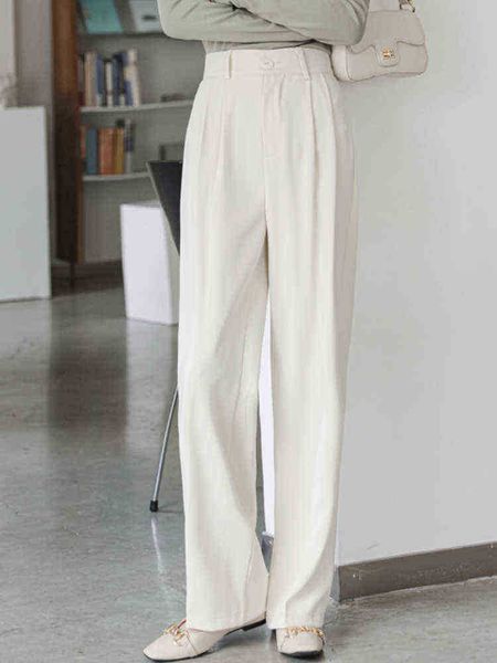 

spring summer elegant loose long women suit pants high waist button casual ladies wide pipe pants female fashion pantalon j220813, White;black
