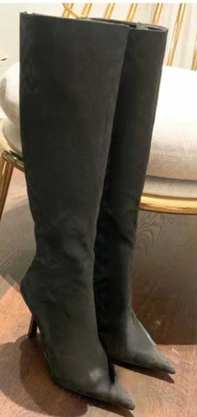 

brand boots 2022 designer design classic high barrel flower letter boots side zipper long women's size 34-40, Black