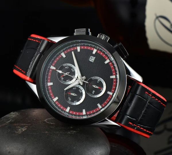 

2022 new all quality fashion business men's luxury leather watch multifunctional timekeeping waterproof quartz watch, Slivery;brown