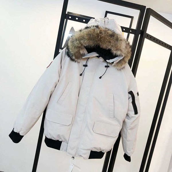 

designer luxury goosie down jacket fur ruff men cg winter fit warm canadas men white goosing coat exterior pockets zipper stretch rib cuff t, Black