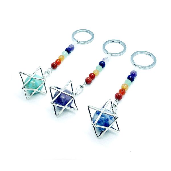 

wojiaer 7 chakra key chain natural quartz opal gemstones key ring merkaba locket pendant car bags accessories jewelry bw909, Slivery;golden