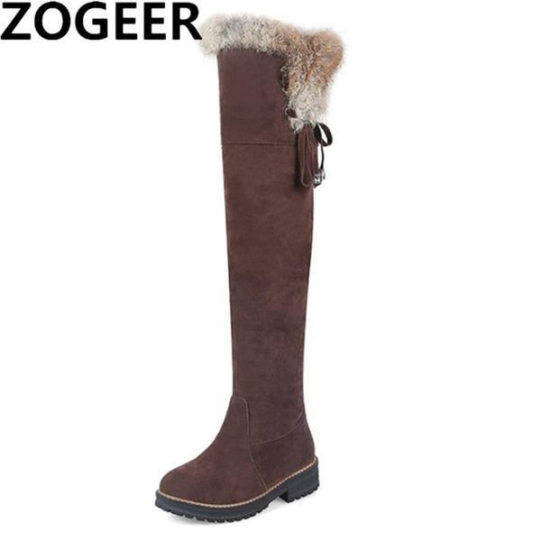 

boots warm snow women winter shoes over knee high boot ladies fashion low heels fur plush long female 221109, Black
