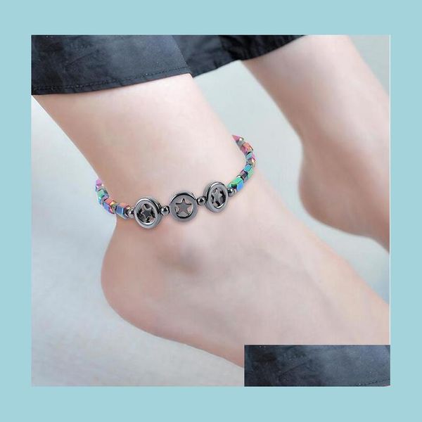 

anklets magnetic oval hematite stone bead anklets bracelet rainbow star women summer beach health energy healing model foot jewelry dhzvz, Red;blue