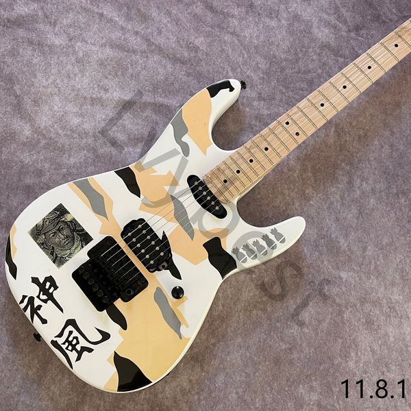 

lvyelectric guitar customized with army decal maple neck and fingerboard dots inlay shenfeng letters on body top