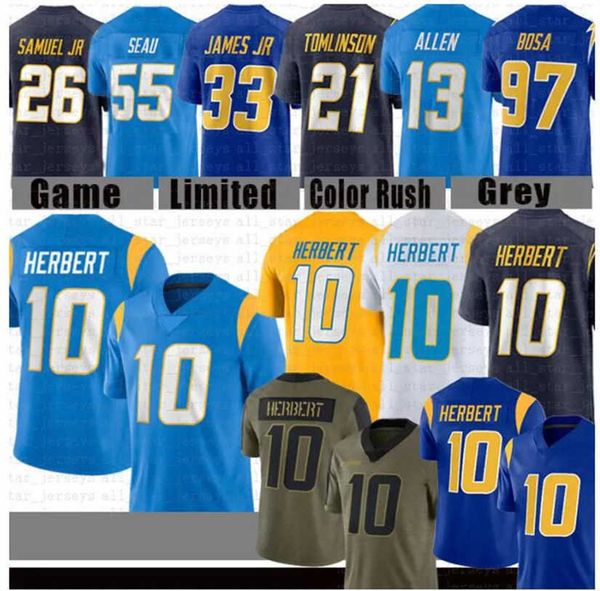 

justin herbert jersey tee custom los angeles''chargers''mens khalil mack joey bosa keenan allen austin ekeler rush junio, Black