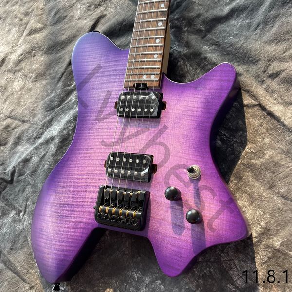 

headless electric guitar 6 strings traveler guitar or 24 fret ash body with purple flamed maple veneer neck rosewoo musical instrument
