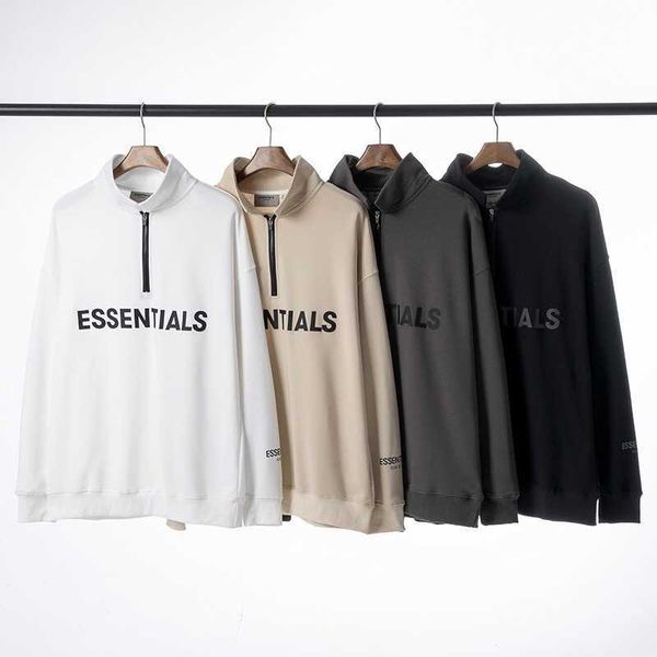 

thread men's print hoodies half essentailss double sweatshirts of designer sweaters zipper letter stand collar high street pullover for, Black
