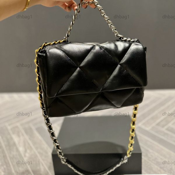 

26cm classsical french designer 19 flap bag chain handle luxury women single shoulder crossbody real leather diamond lattice black gold and